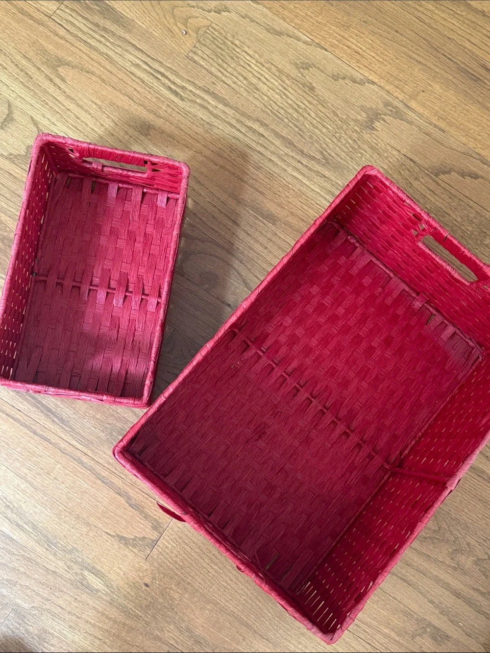 Red Woven Storage Baskets - Set of 3 10x6 and 14x10
